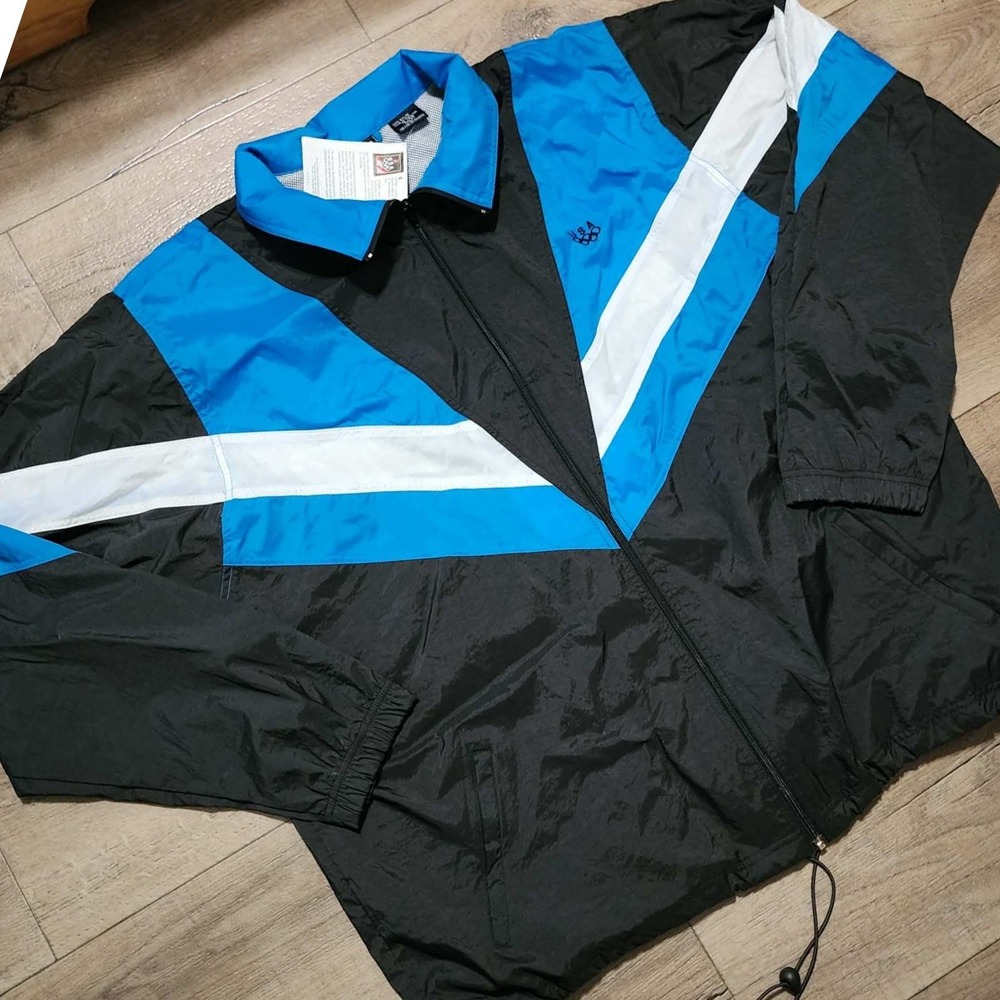 USA Olympic Brand Mens 2XLXT Windbreaker Jacket Blue Black Full Zip NWT JCPenney